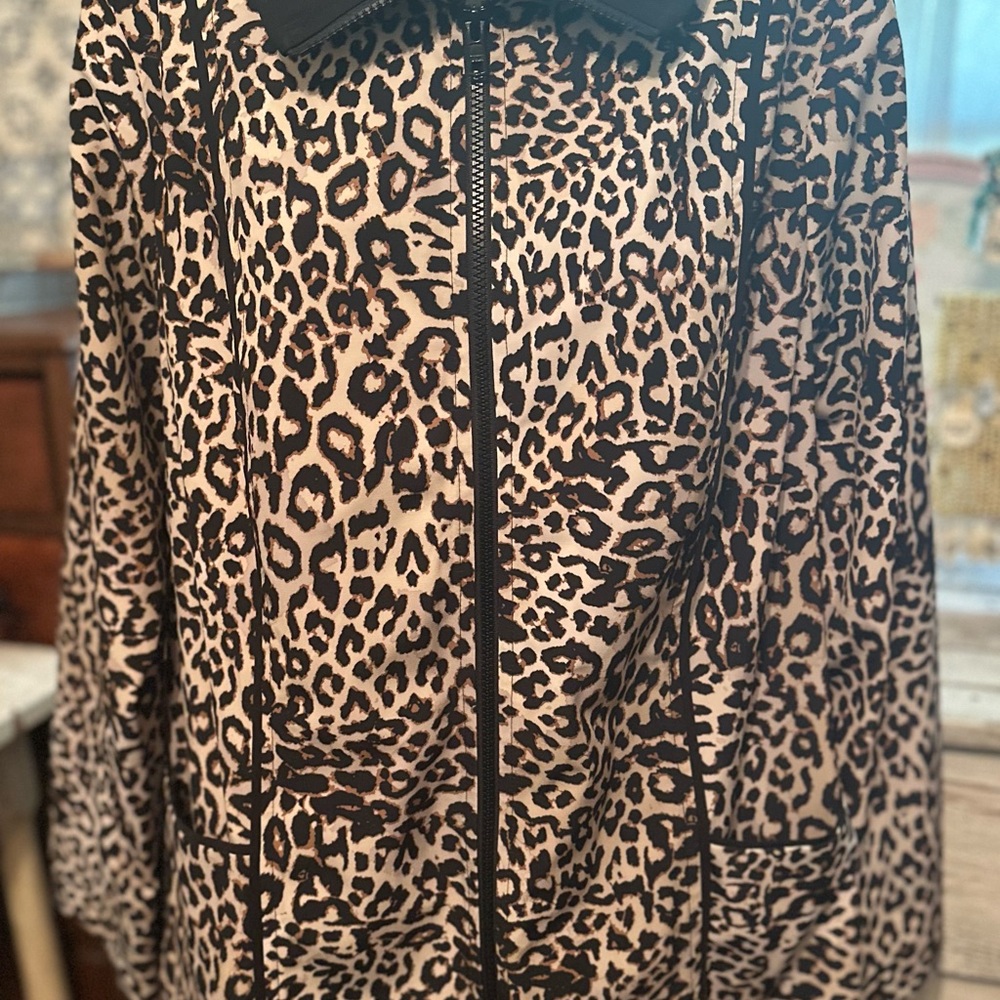 CJ Banks Black and Tan Leopard Print Bomber Jacket